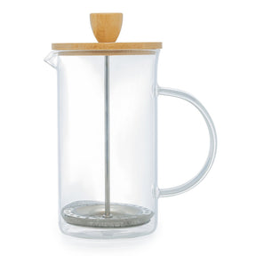 Cafeteira Prensa Francesa de Vidro Borossilicato com Tampa de Bambu 600ml