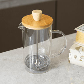 Cafeteira Prensa Francesa de Vidro Borossilicato com Tampa de Bambu 600ml