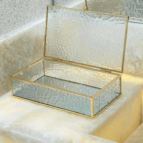 Caixa de Vidro e Metal Dourado 25cm G