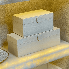Caixa Decorativa em MDF e Linho off White 29cm G