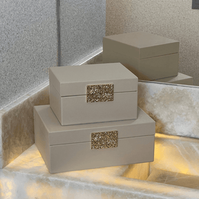 Caixa Decorativa em MDF e PU Bege 28,5cm G