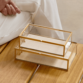 Caixa em Vidro com Metal Dourado e Linho 25cm G