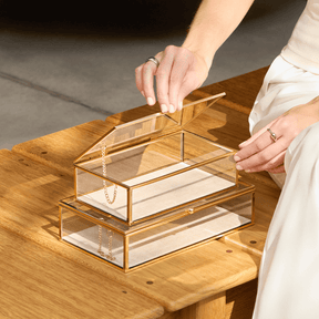 Caixa em Vidro com Metal e Linho 21cm P