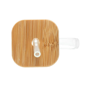 Caneca de Vidro com Canudo e Tampa de Bambu 400ml