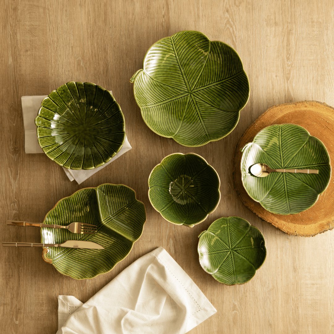 Centro de Mesa de Cerâmica Leaf Folha de Banana Verde 20cm