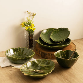 Centro de Mesa de Cerâmica Leaf Folha de Banana Verde 20cm