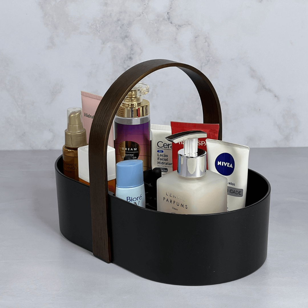 Cesto Organizador Bellwood Plástico e Madeira Preto 30cm