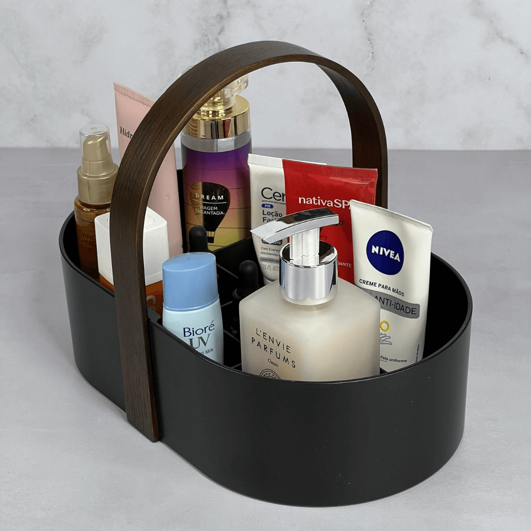 Cesto Organizador Bellwood Plástico e Madeira Preto 30cm