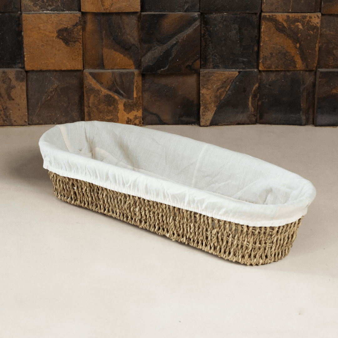 Cesta Oval de Sisal com Forro de Tecido 28cm