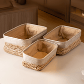 Jogo 3 Cestas Retangulares Natural Duna com Forro de Tecido