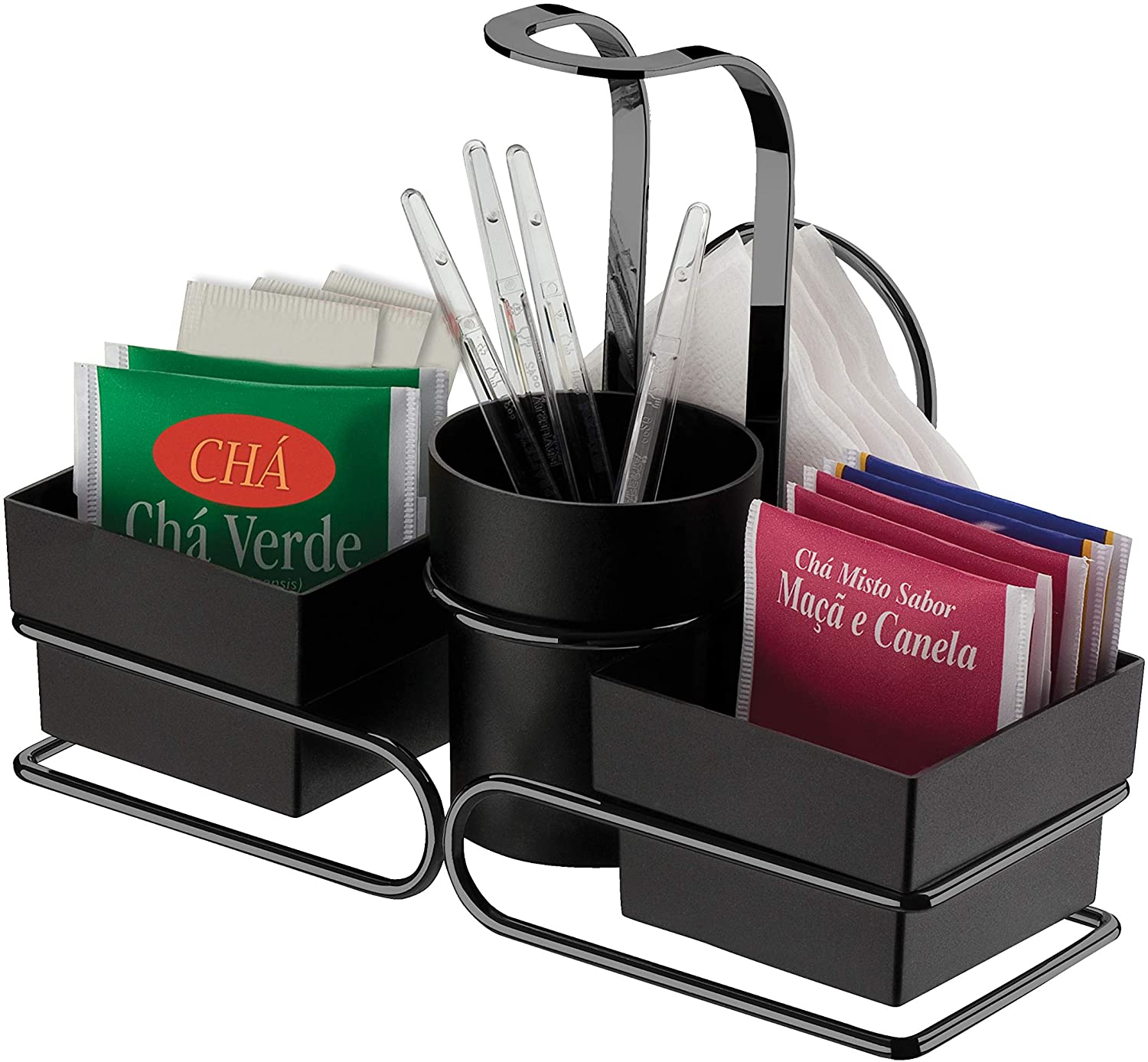 Conjunto para Chá Café Porta Sachês Mexedor Ônix 3 em 1