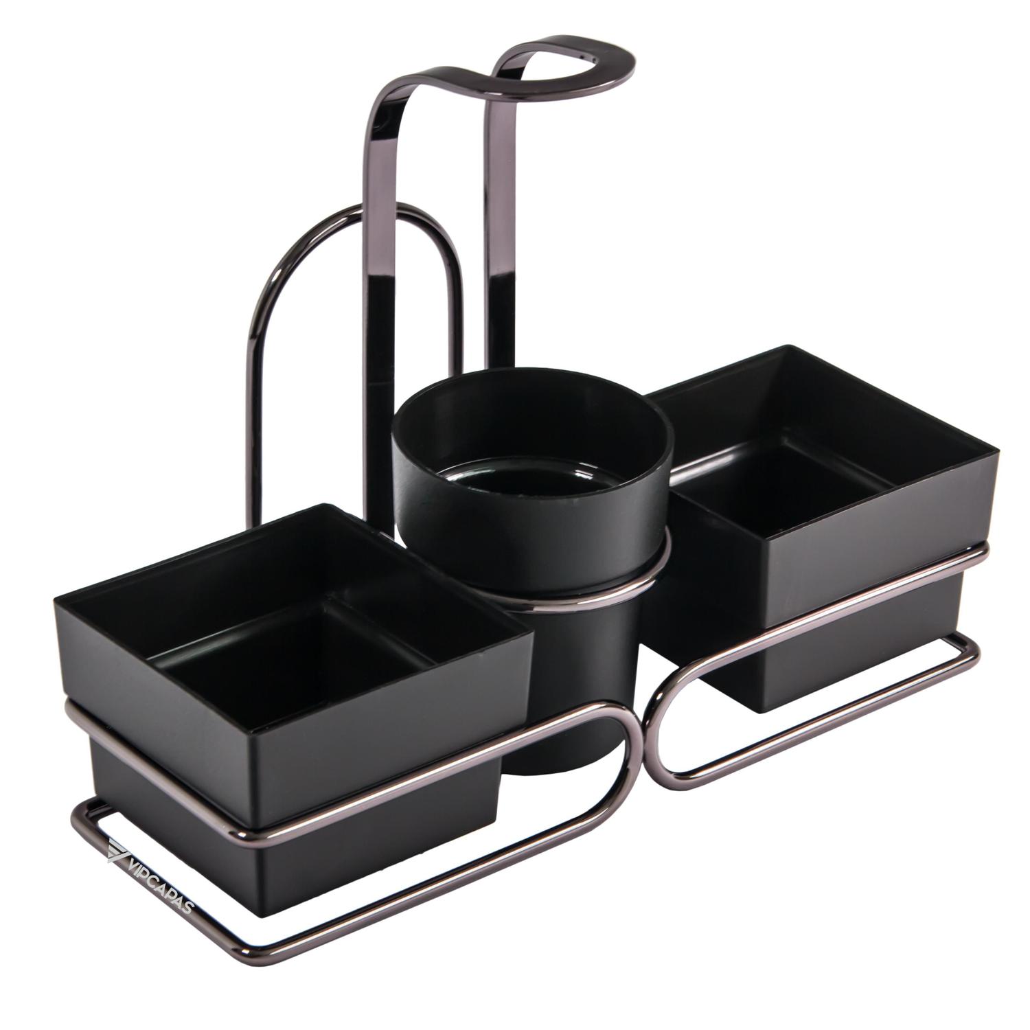 Conjunto para Chá Café Porta Sachês Mexedor Ônix 3 em 1