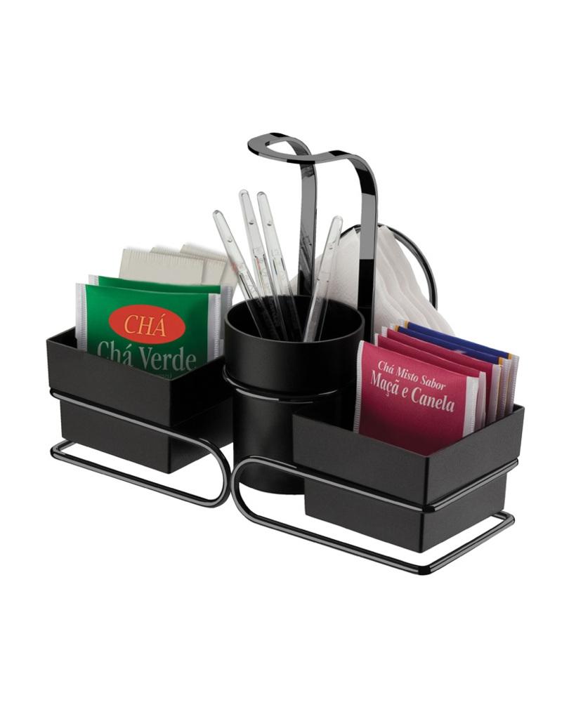 Conjunto para Chá Café Porta Sachês Mexedor Ônix 3 em 1