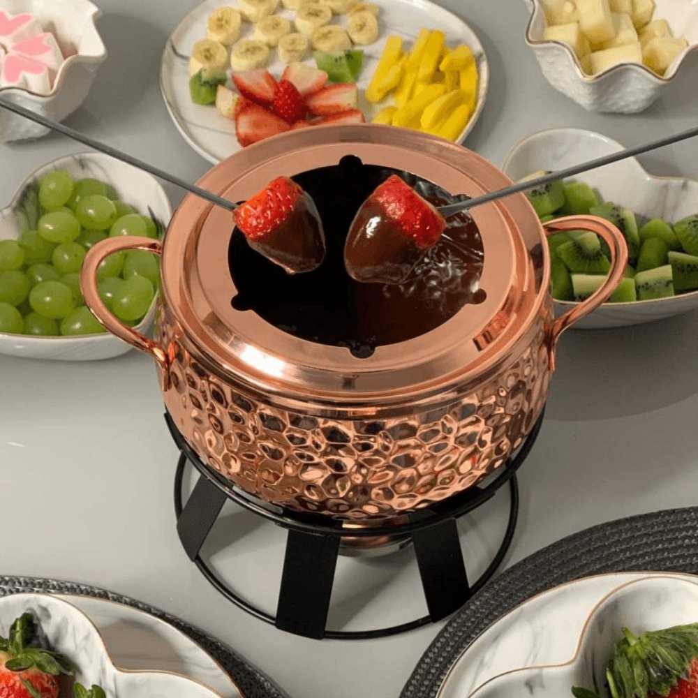 Conjunto Para Fondue 11 peças Rose Gold Martelado Luxo