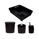 Conjunto para Pia de Cozinha Preto Escorredor Lixeira Dispenser Porta Talher 4 Peças