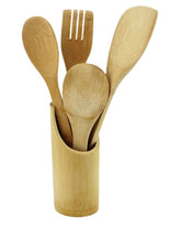 Conjunto Utensilios de Cozinha com Suporte em Bambu 5 Peças