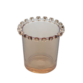 Copo Porta Talheres de Cristal de Chumbo com Detalhes em Formato de Coração Âmbar Metalizado 8,5 cm