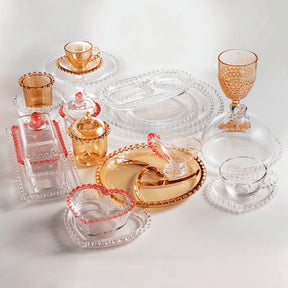 Copo Porta Talheres de Cristal de Chumbo com Detalhes em Formato de Coração Âmbar Metalizado 8,5 cm