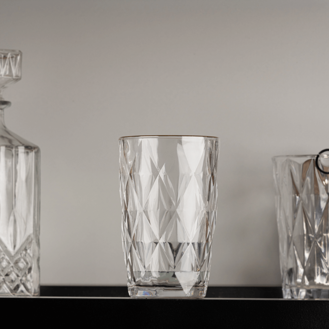 Copo Alto de Vidro Diamond com Fio de Ouro 390ml