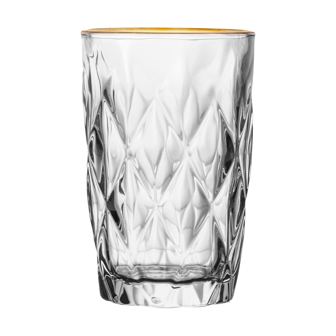Copo Alto de Vidro Diamond com Fio de Ouro 390ml