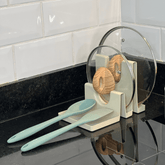 Descanso para Tampas e Utensilios em Bambu e Plástico Off White