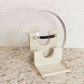 Descanso para Tampas e Utensilios em Bambu e Plástico Off White