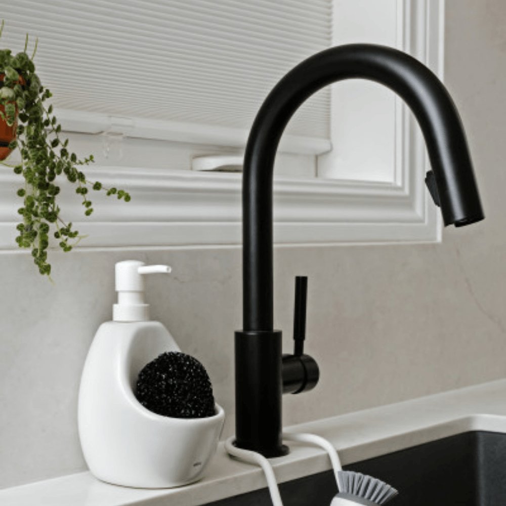 Dispenser Porta Detergente com Esponja Joey Umbra Cerâmica Branco - 591ml