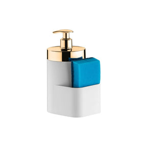Dispenser Porta Detergente Organizador de Pia Branco e Dourado 500ml