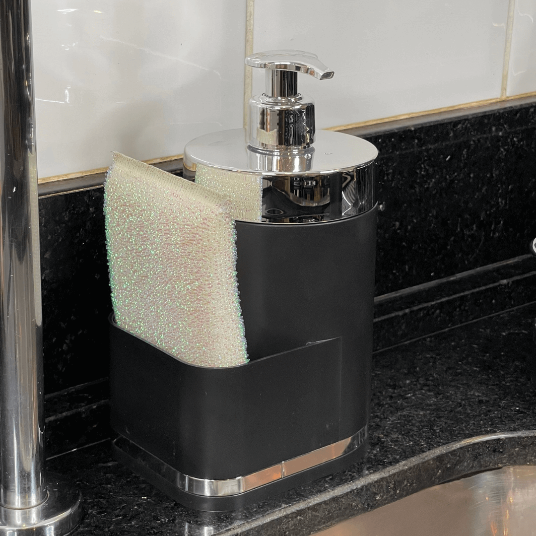 Dispenser Porta Detergente Organizador De Pia Preto e Cromado