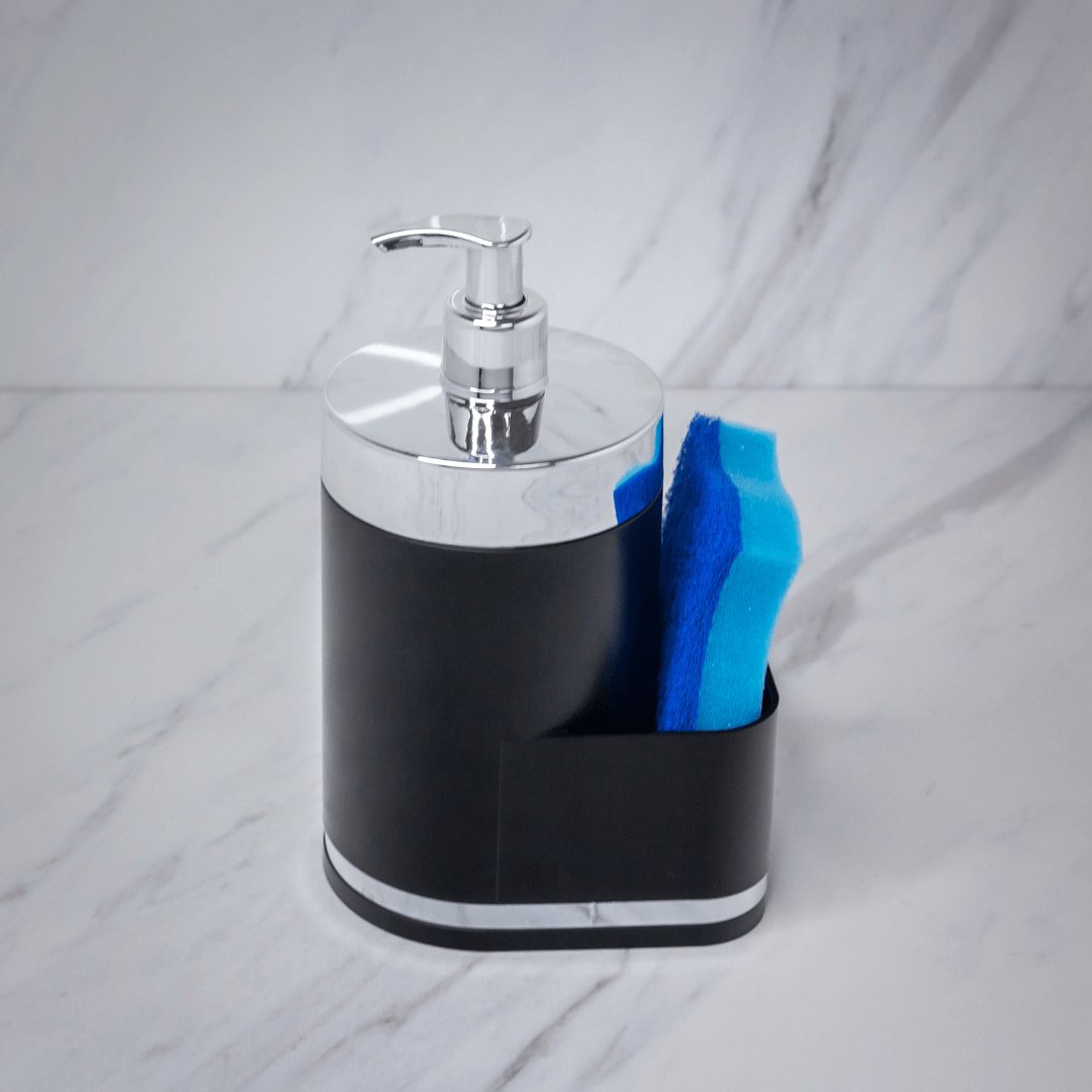 Dispenser Porta Detergente Organizador De Pia Preto e Cromado