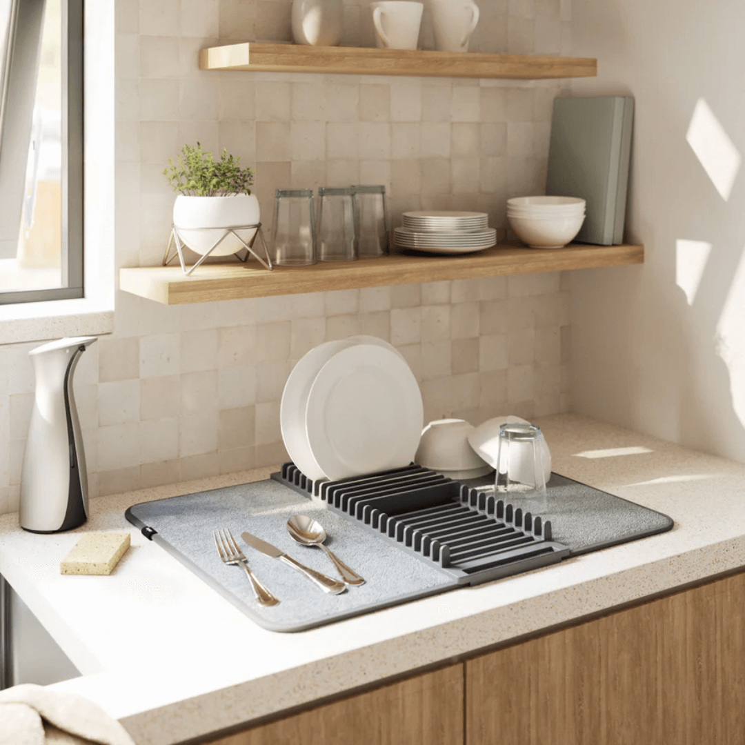 Escorredor de Louças com Tapete Udry Cinza