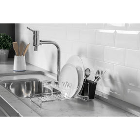 Escorredor de Louças Compacto Com Porta Talheres Preto e Cromado
