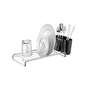 Escorredor de Louças Compacto Com Porta Talheres Preto e Cromado