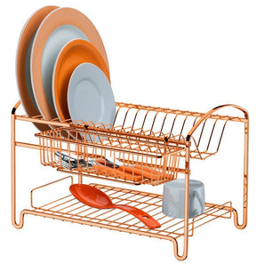 Escorredor de Louças Duplo 16 Pratos Aço Rose Gold