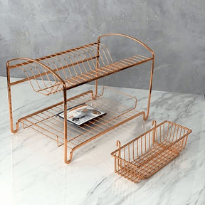 Escorredor de Louças Duplo 16 Pratos Aço Rose Gold