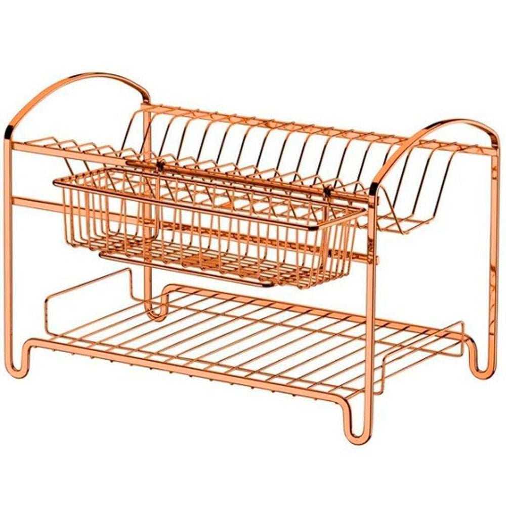 Escorredor de Louças Duplo 16 Pratos Aço Rose Gold