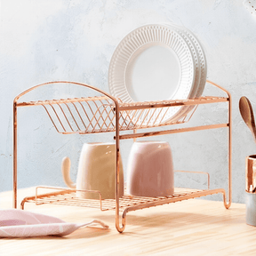 Escorredor de Louças Duplo 16 Pratos Aço Rose Gold