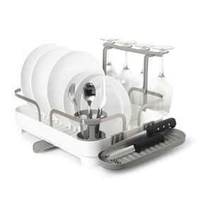 Escorredor De Louças Holster Com Porta Taças e Bico Branco em Aço Inox e PP