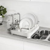 Escorredor De Louças Holster Com Porta Taças e Bico Branco em Aço Inox e PP