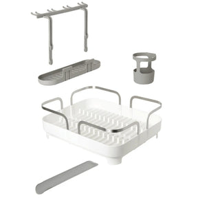 Escorredor De Louças Holster Com Porta Taças e Bico Branco em Aço Inox e PP