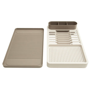 Escorredor Louças Flat 3 Em 1 Bandeja Removível Porta Talheres Bege