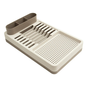 Escorredor Louças Flat 3 Em 1 Bandeja Removível Porta Talheres Bege