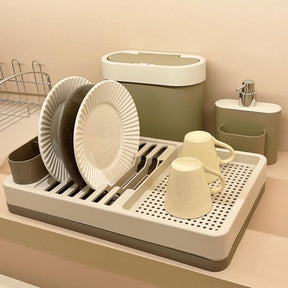 Escorredor Louças Flat 3 Em 1 Bandeja Removível Porta Talheres Bege