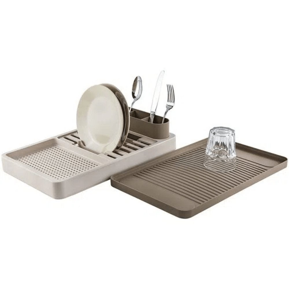 Escorredor Louças Flat 3 Em 1 Bandeja Removível Porta Talheres Bege