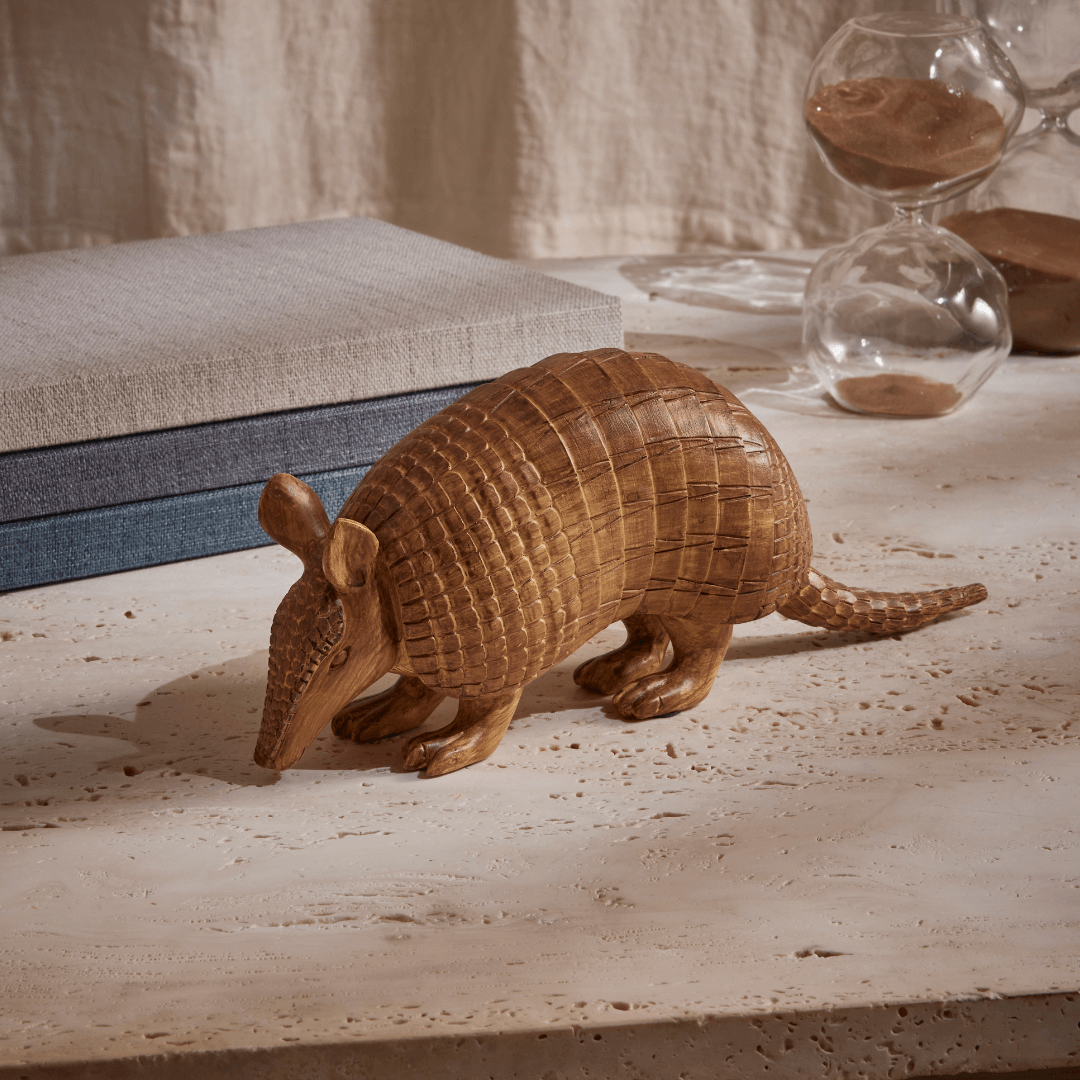 Escultura Decorativa Tatu em Poliresina Marrom 25,5cm