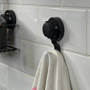 Gancho de Parede Preto Fosco com Ventosa Resistente 10,5cm