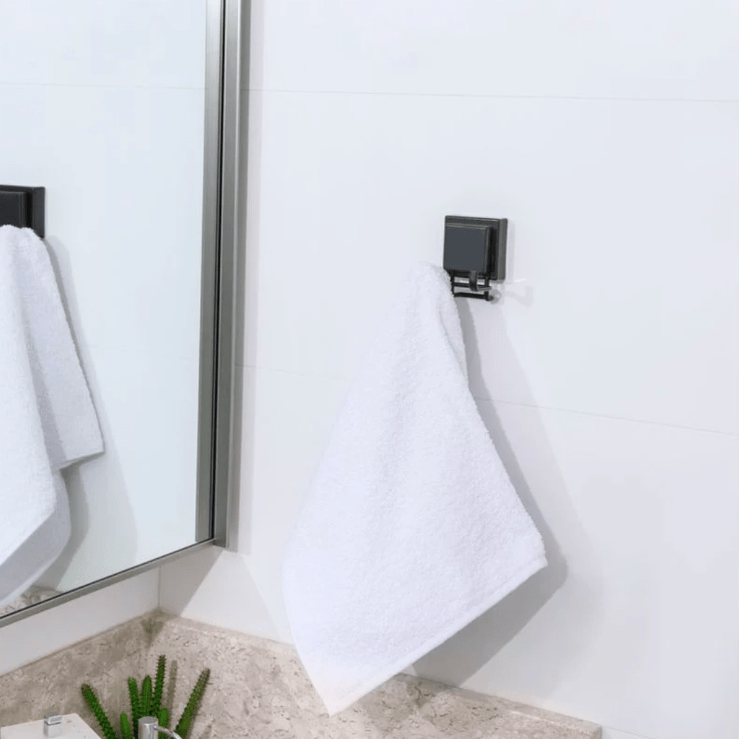 Gancho Duplo de Parede Ventosa Preto Fosco Suporta 3KG