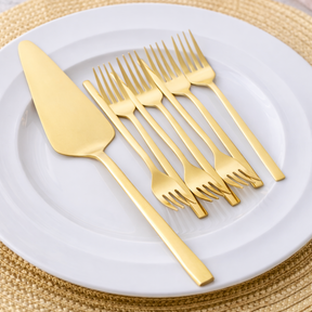 Conjunto de 7 Peças Firenze com Espátula para Bolo e 6 Garfos de Sobremesa Dourado