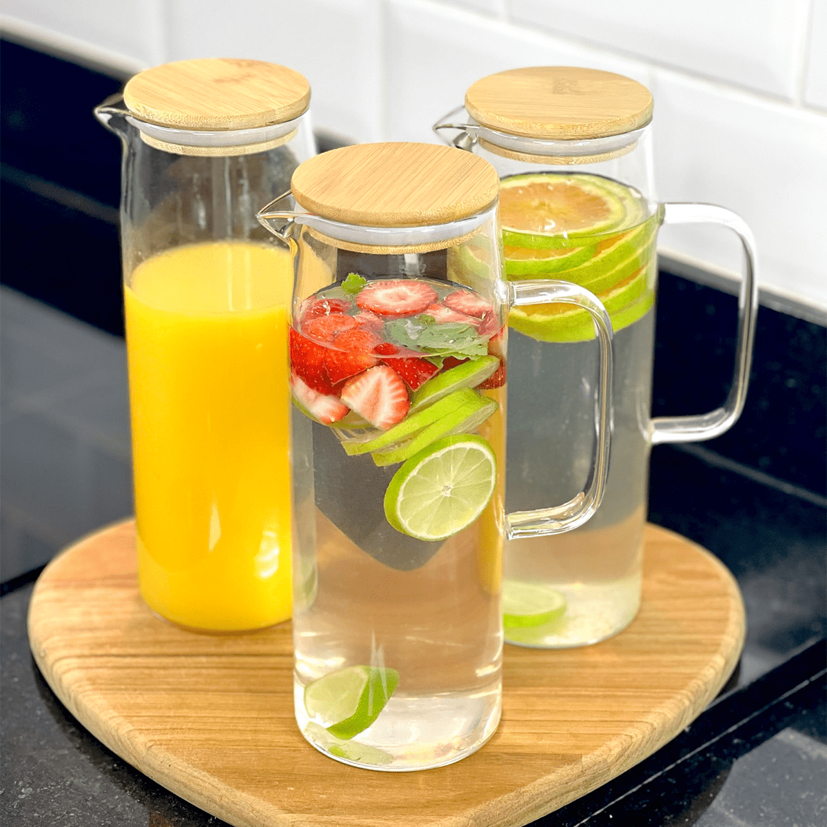 Jarra de Vidro com Tampa de Bambu Doppio 1,2L