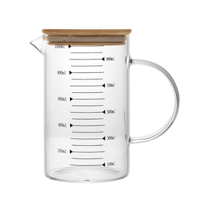 Jarra Medidora em Vidro com Tampa de Bambu 1 Litro